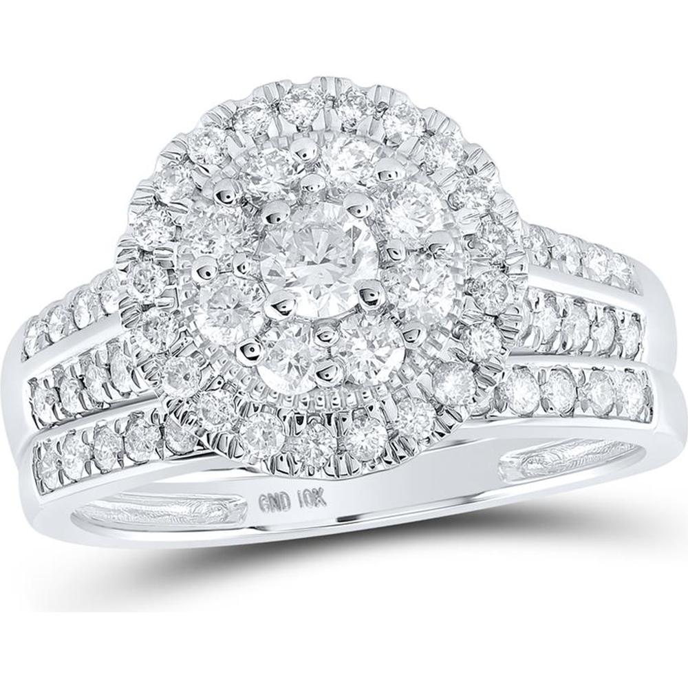 10K White Gold Round Diamond Bridal Wedding Ring Set with 1 Carat Total Diamond Weight