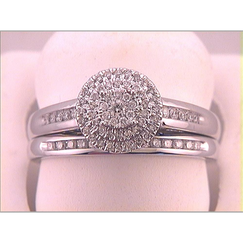 10K White Gold Round Diamond Bridal Wedding Ring Set with Channel-Set Diamonds - 1/3 Carat Total Diamond Weight