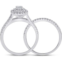 10K White Gold Round Diamond Bridal Wedding Ring Set with Halo - 1 Carat Total Diamond Weight