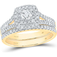 10K White Gold Round Diamond Bridal Wedding Ring Set with Halo - 1 Carat Total Diamond Weight