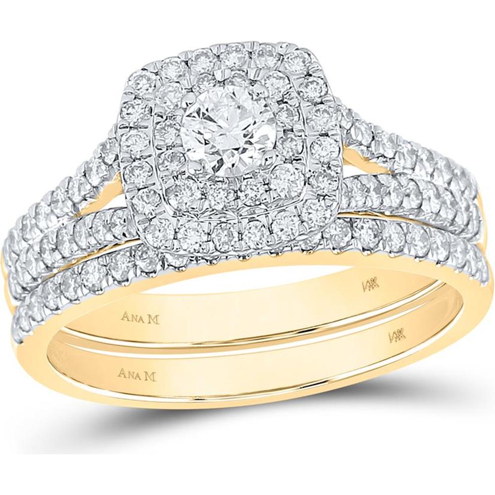 10K White Gold Round Diamond Bridal Wedding Ring Set with Halo - 1 Carat Total Diamond Weight