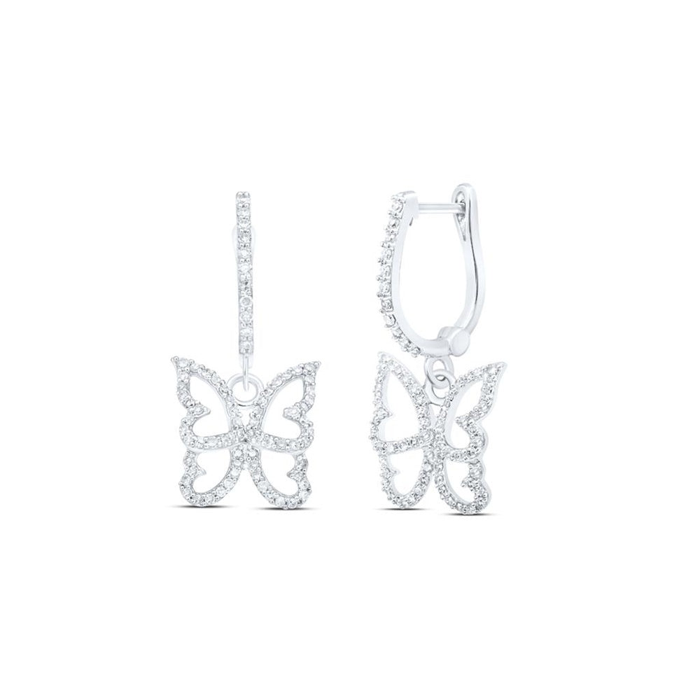 10K White Gold Round Diamond Butterfly Dangle Earrings - 3/8 Carat Total Diamond Weight