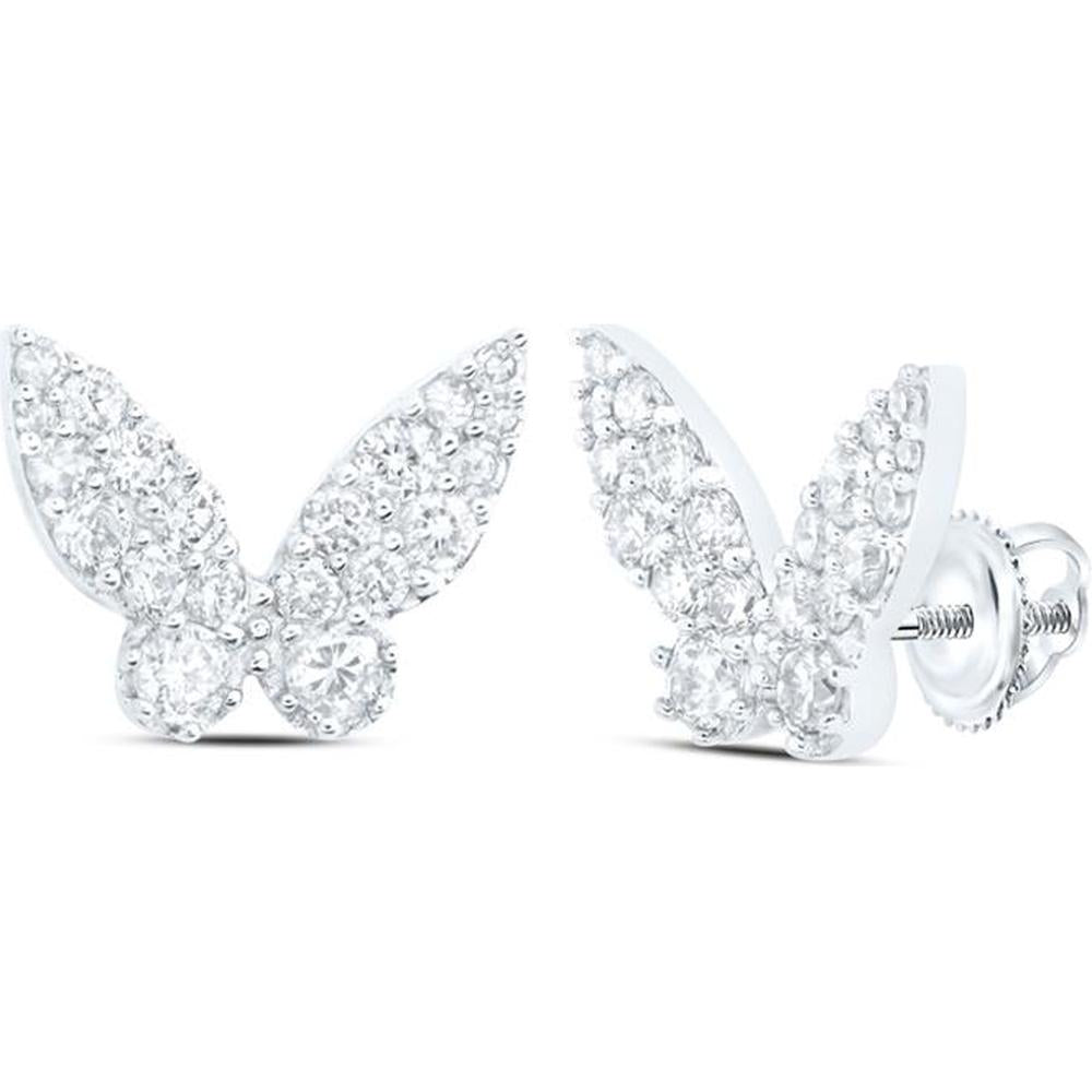 10K White Gold Round Diamond Butterfly Earrings - 1/2 Carat Total Diamond Weight
