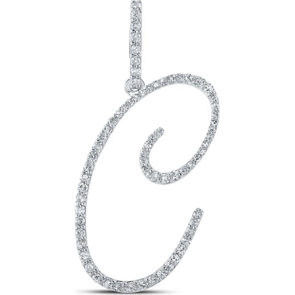 10K White Gold Round Diamond C Initial Pendant - 0.38 Carat Total Diamond Weight