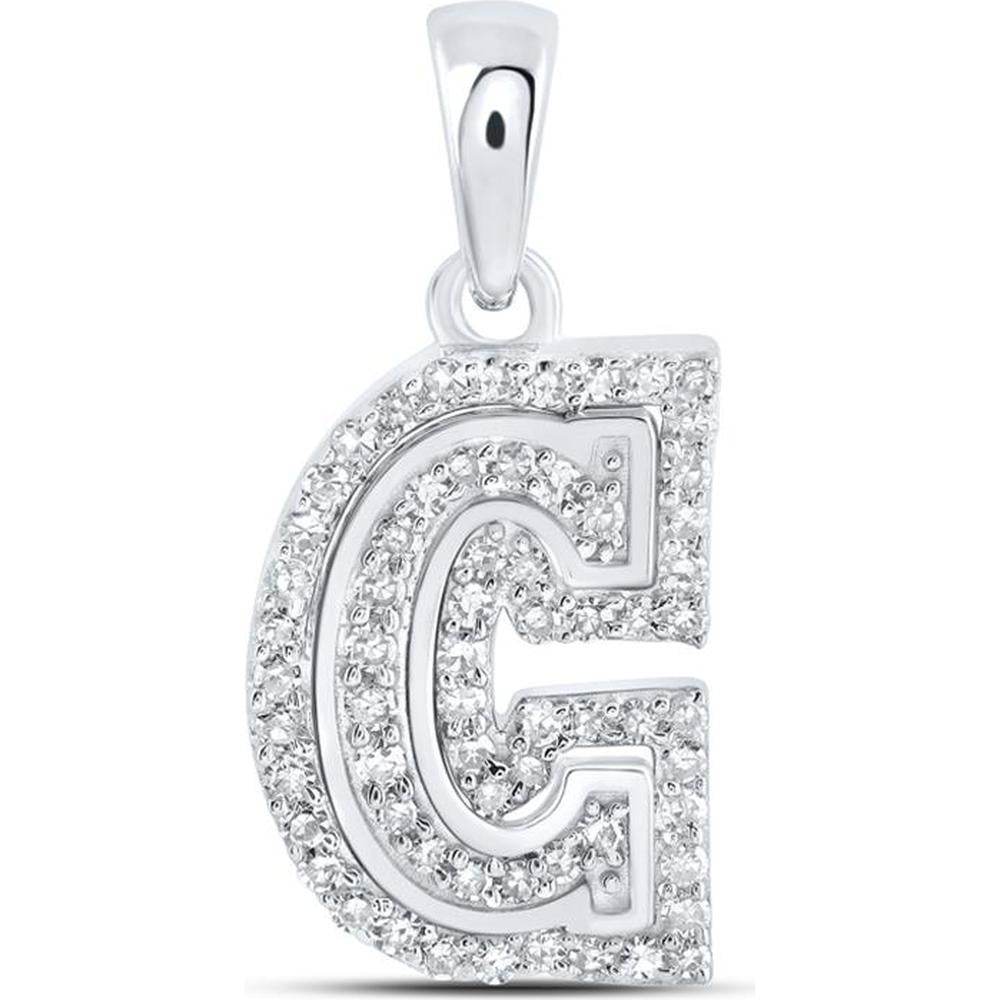 10K White Gold Round Diamond C Initial Pendant - 1/5 Carat Total Diamond Weight