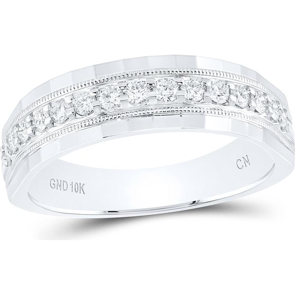 10K White Gold Round Diamond Channel-Set Wedding Band Ring - 1/2 Carat Total Diamond Weight