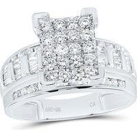 10K White Gold Round Diamond Cinderella Cluster Engagement Ring with Baguette Diamonds - 1 Carat Total Diamond Weight