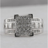 10K White Gold Round Diamond Cinderella Cluster Engagement Ring with Baguette Diamonds - 1 Carat Total Diamond Weight