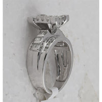 10K White Gold Round Diamond Cinderella Cluster Engagement Ring with Baguette Diamonds - 1 Carat Total Diamond Weight