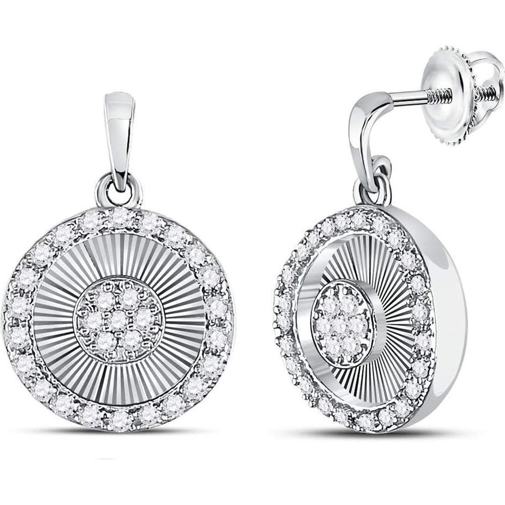 10K White Gold Round Diamond Circle Dangle Earrings - 1/4 Carat Total Diamond Weight