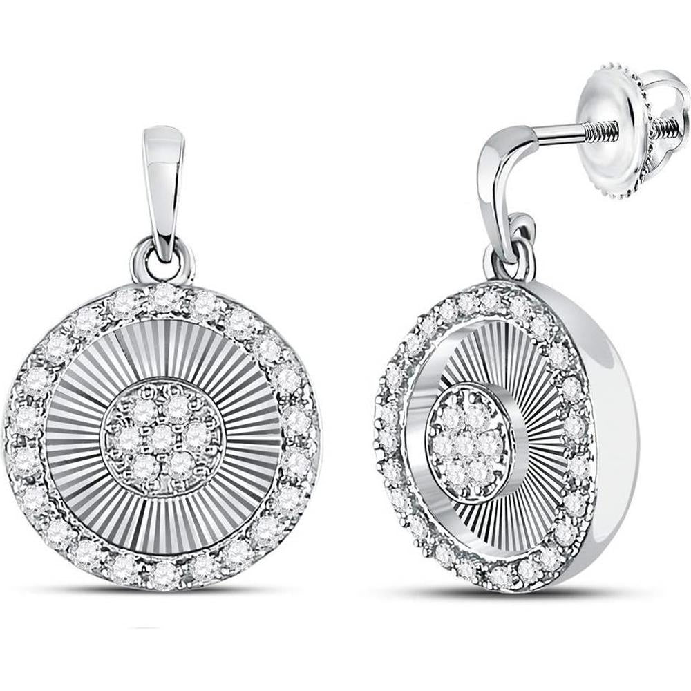 10K White Gold Round Diamond Circle Dangle Earrings - 1/4 Carat Total Diamond Weight