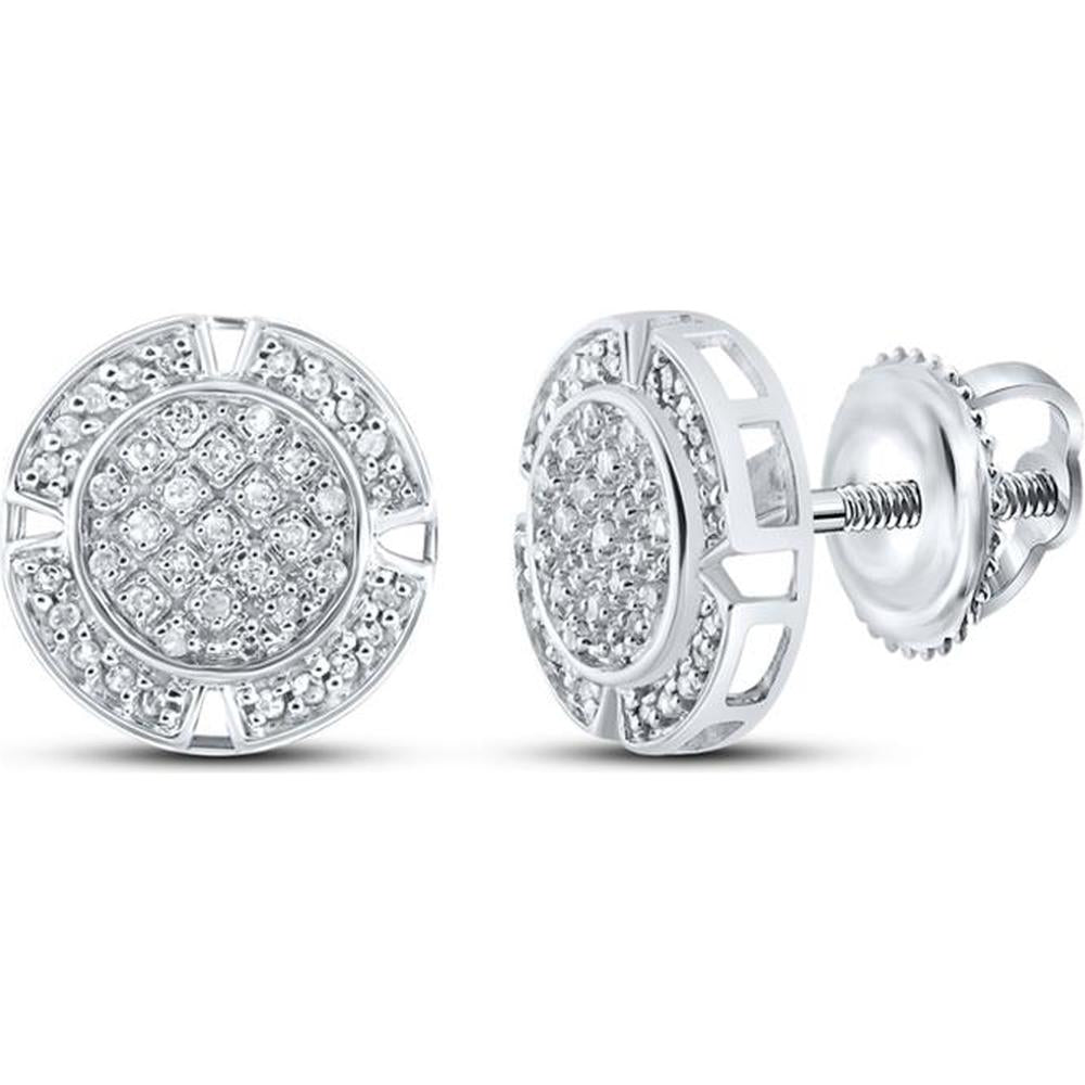 10K White Gold Round Diamond Circle Stud Earrings with Pave and Prong Set Diamonds - 0.20 Carat Total Diamond Weight