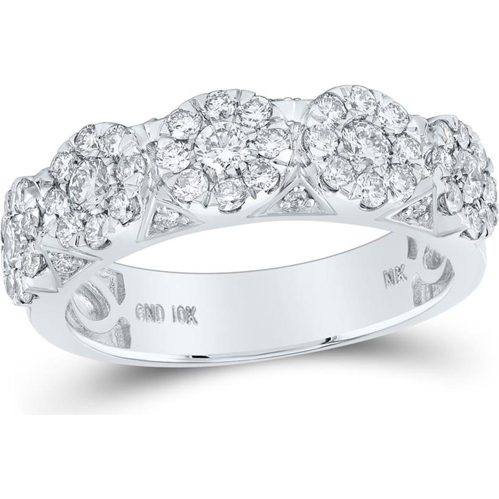 10K White Gold Round Diamond Cluster Band Ring - 1.5 Carat Total Diamond Weight