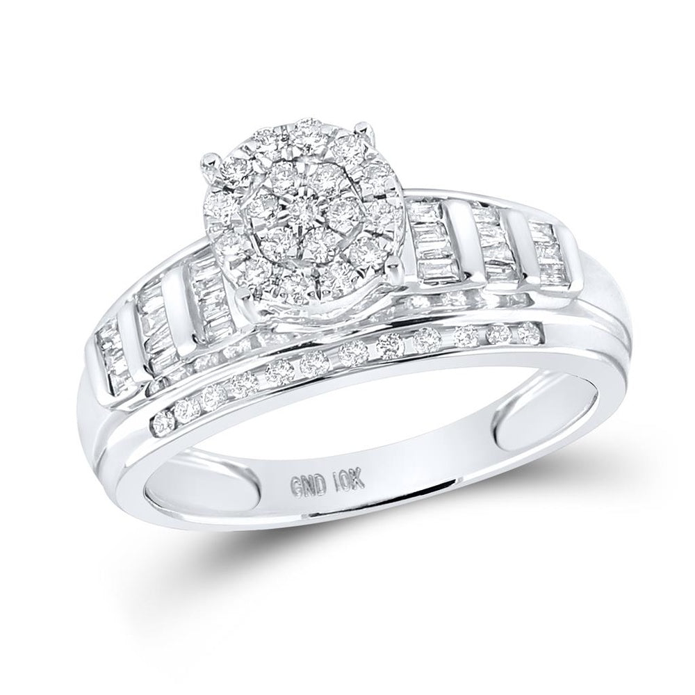 10K White Gold Round Diamond Cluster Bridal Engagement Ring - 1/2 Carat Total Diamond Weight