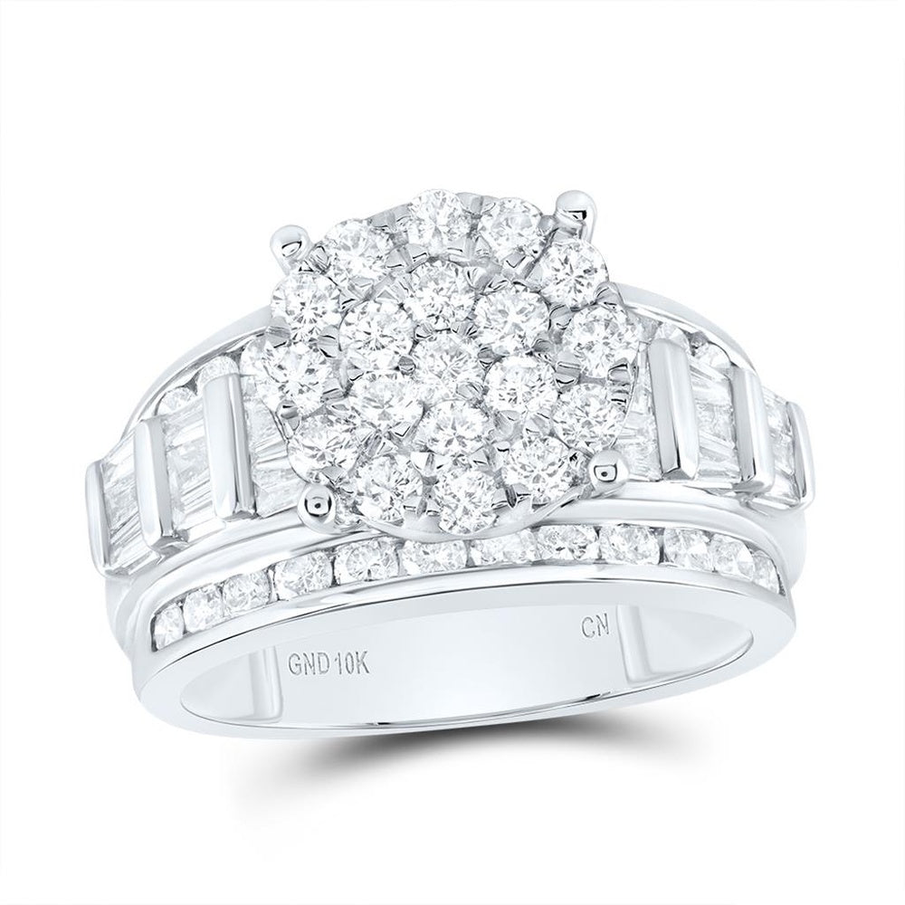 10K White Gold Round Diamond Cluster Bridal Engagement Ring - 2 Carat Total Diamond Weight