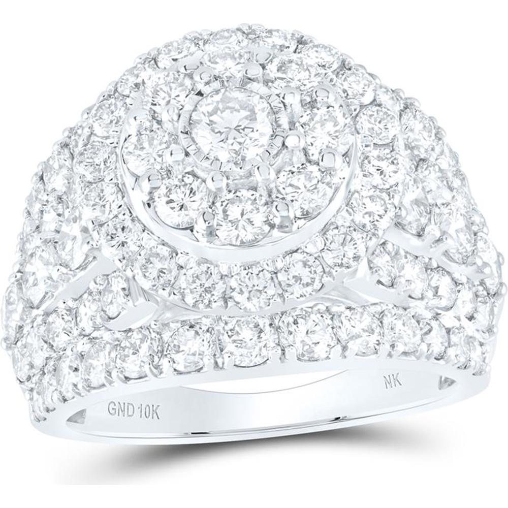 10K White Gold Round Diamond Cluster Bridal Engagement Ring - 4 Carat Total Diamond Weight