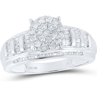 10K White Gold Round Diamond Cluster Bridal Engagement Ring with 1/2 Carat Total Diamond Weight