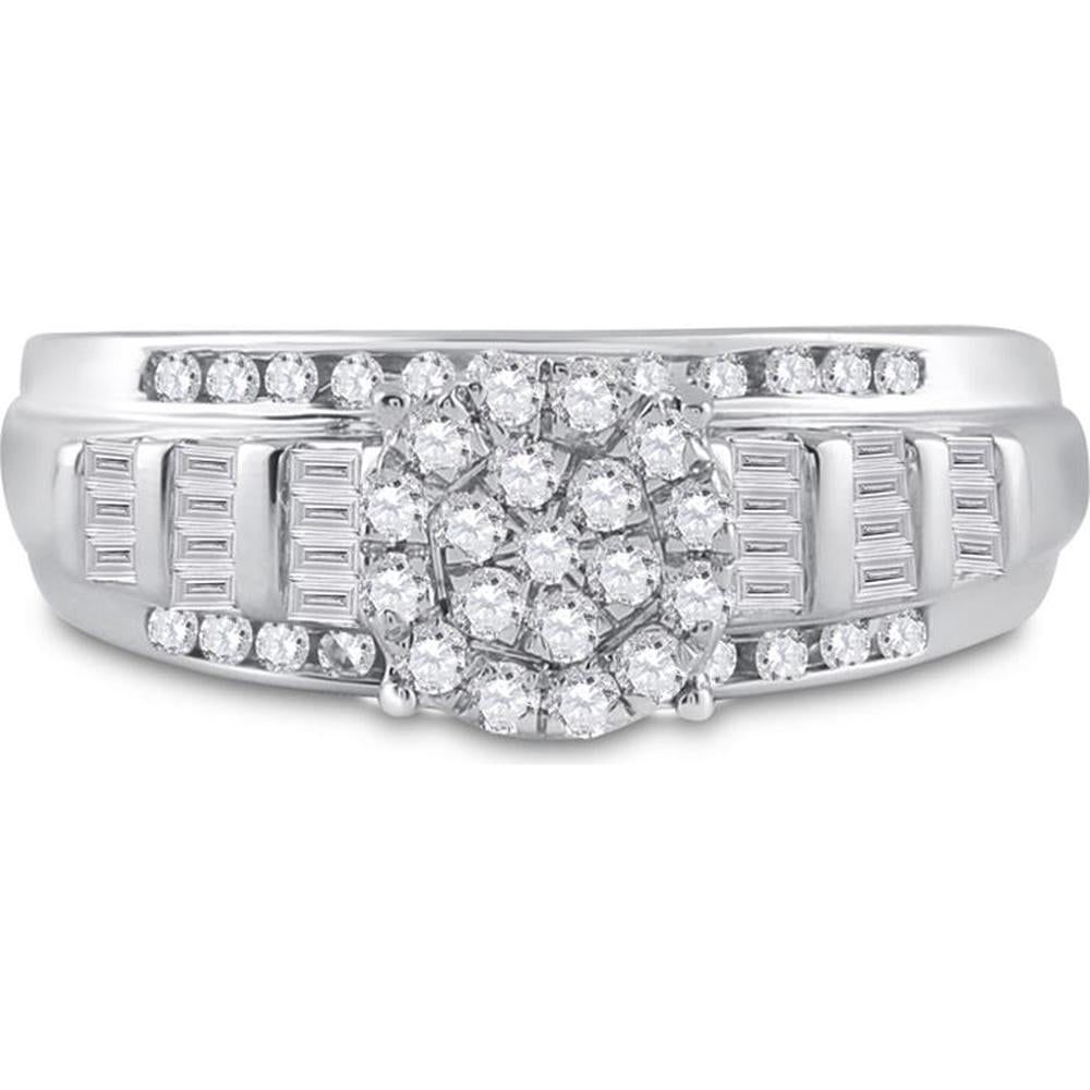 10K White Gold Round Diamond Cluster Bridal Engagement Ring with 1/2 Carat Total Diamond Weight