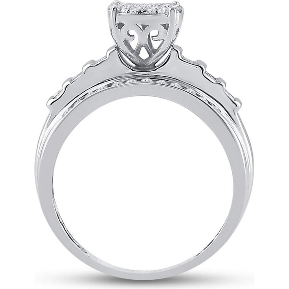 10K White Gold Round Diamond Cluster Bridal Engagement Ring with 1/2 Carat Total Diamond Weight