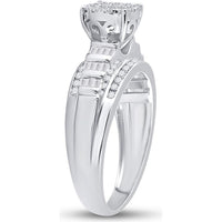 10K White Gold Round Diamond Cluster Bridal Engagement Ring with 1/2 Carat Total Diamond Weight