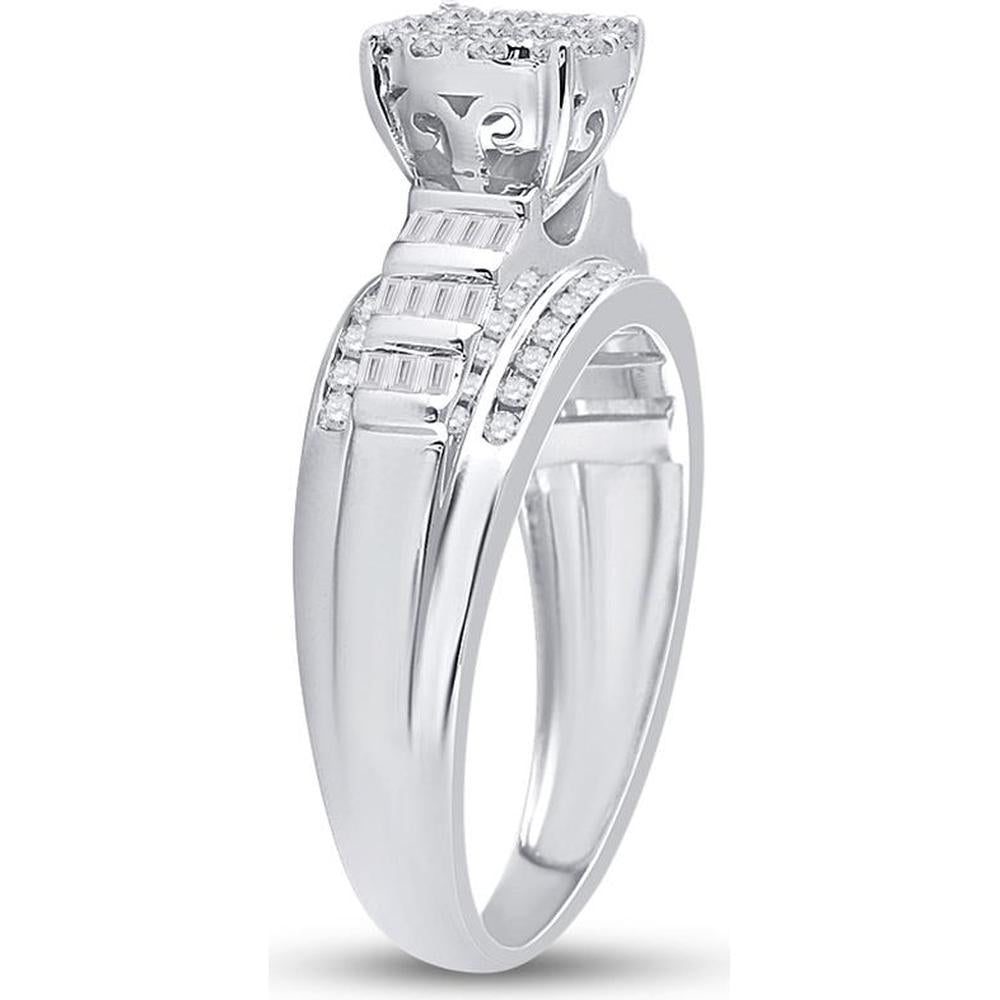 10K White Gold Round Diamond Cluster Bridal Engagement Ring with 1/2 Carat Total Diamond Weight