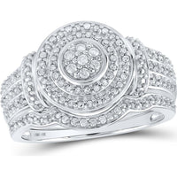 10K White Gold Round Diamond Cluster Bridal Wedding Ring Set - 1/5 Carat Total Diamond Weight