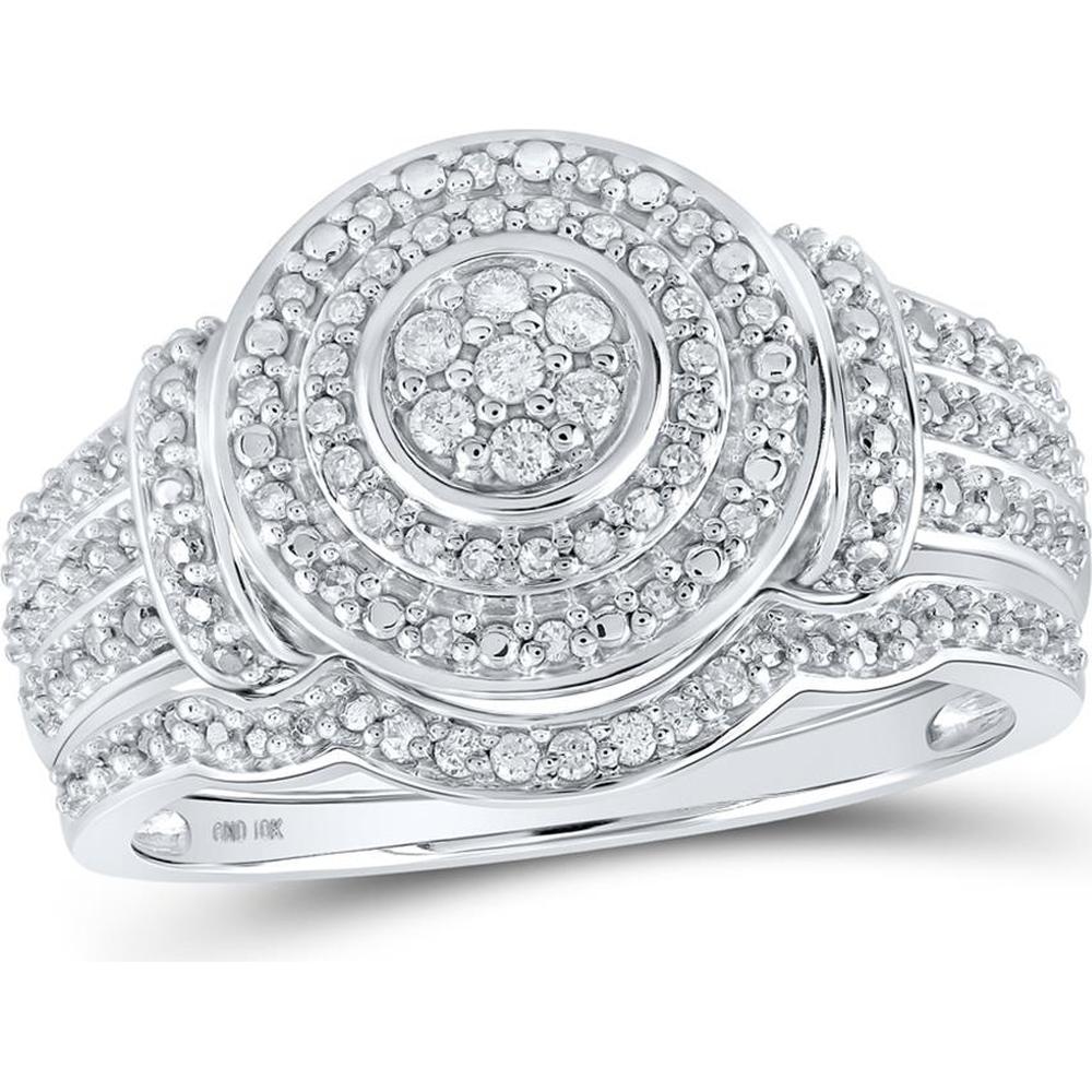 10K White Gold Round Diamond Cluster Bridal Wedding Ring Set - 1/5 Carat Total Diamond Weight