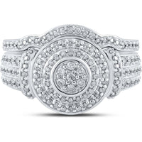 10K White Gold Round Diamond Cluster Bridal Wedding Ring Set - 1/5 Carat Total Diamond Weight