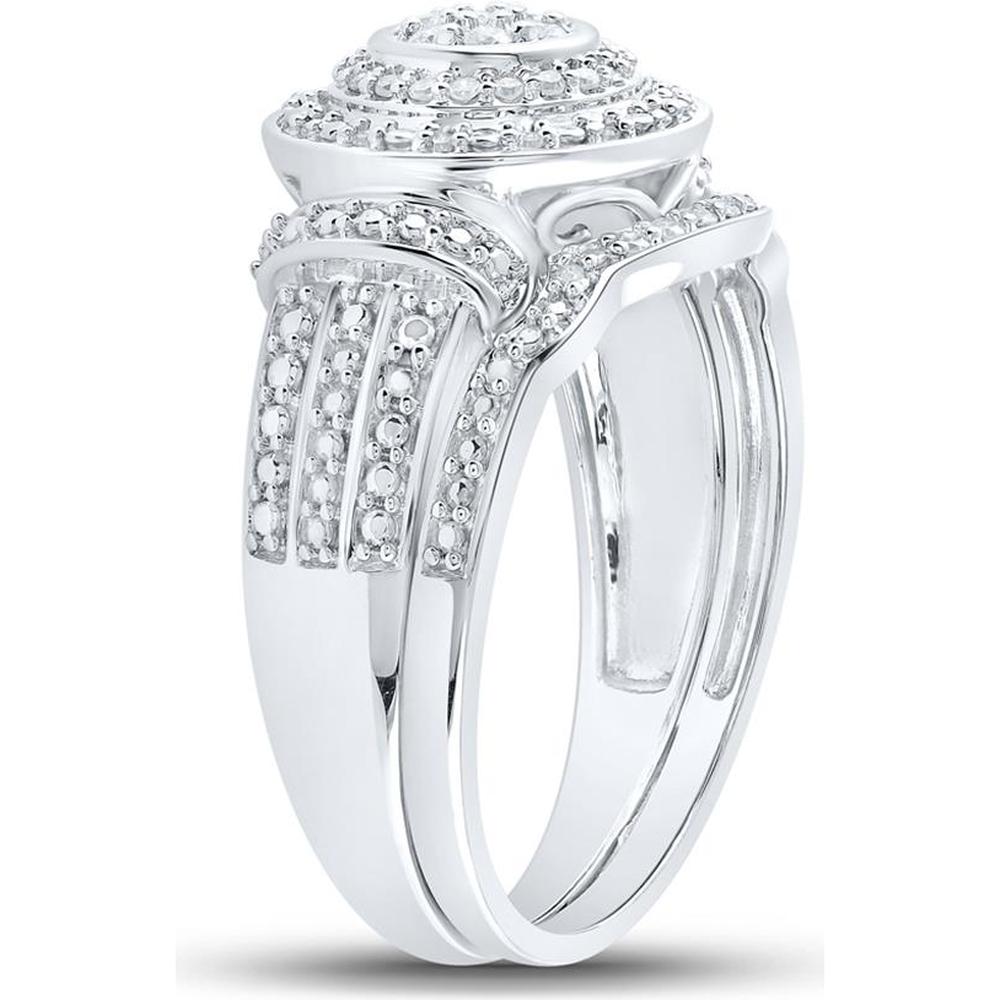10K White Gold Round Diamond Cluster Bridal Wedding Ring Set - 1/5 Carat Total Diamond Weight
