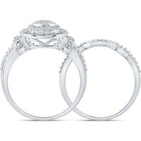 10K White Gold Round Diamond Cluster Bridal Wedding Ring Set - 1/5 Carat Total Diamond Weight