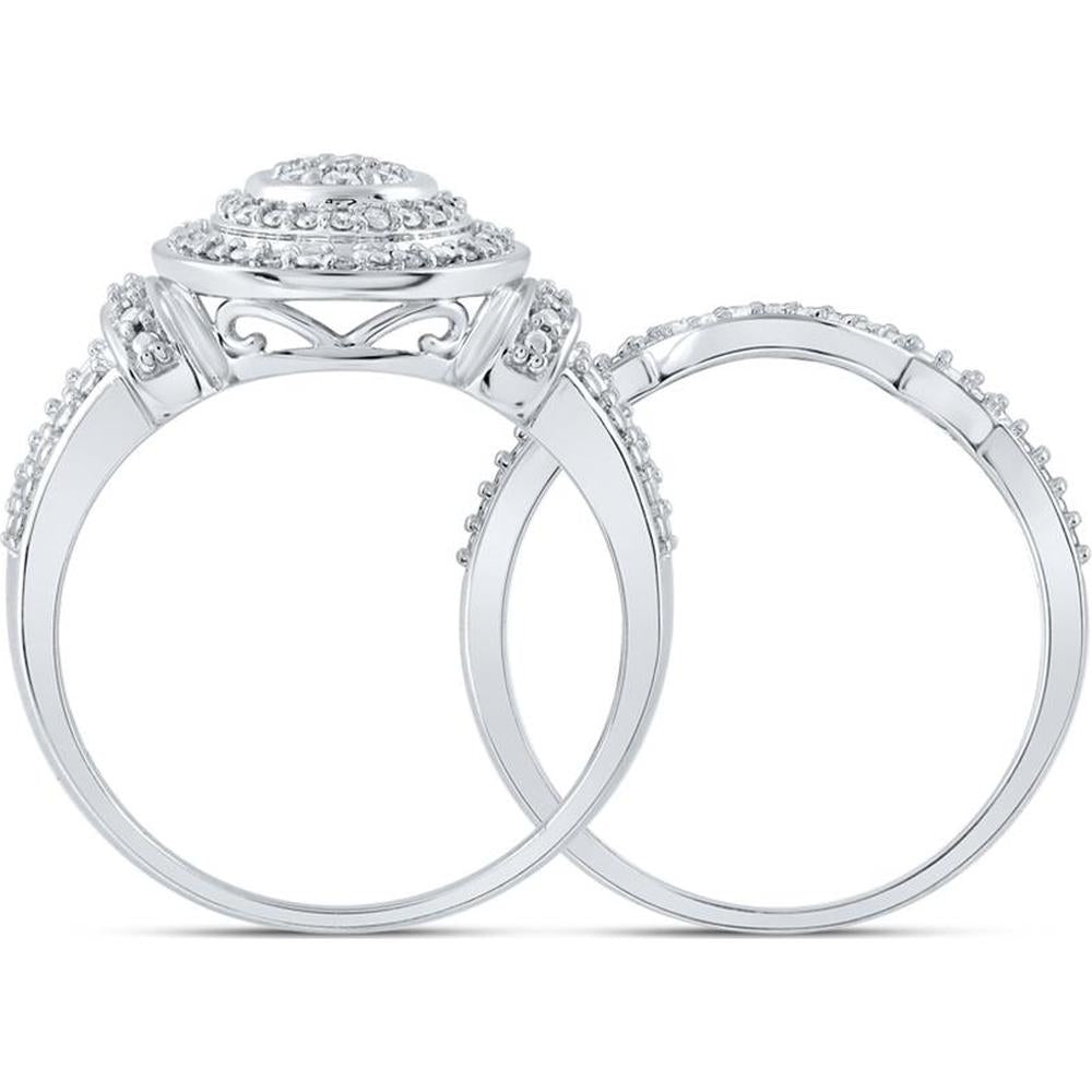10K White Gold Round Diamond Cluster Bridal Wedding Ring Set - 1/5 Carat Total Diamond Weight