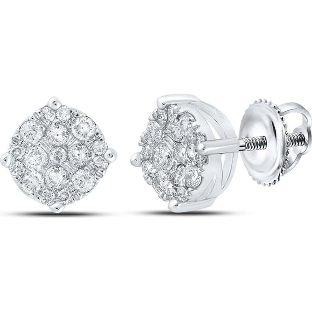 10K White Gold Round Diamond Cluster Earrings - 1/3 Carat Total Diamond Weight