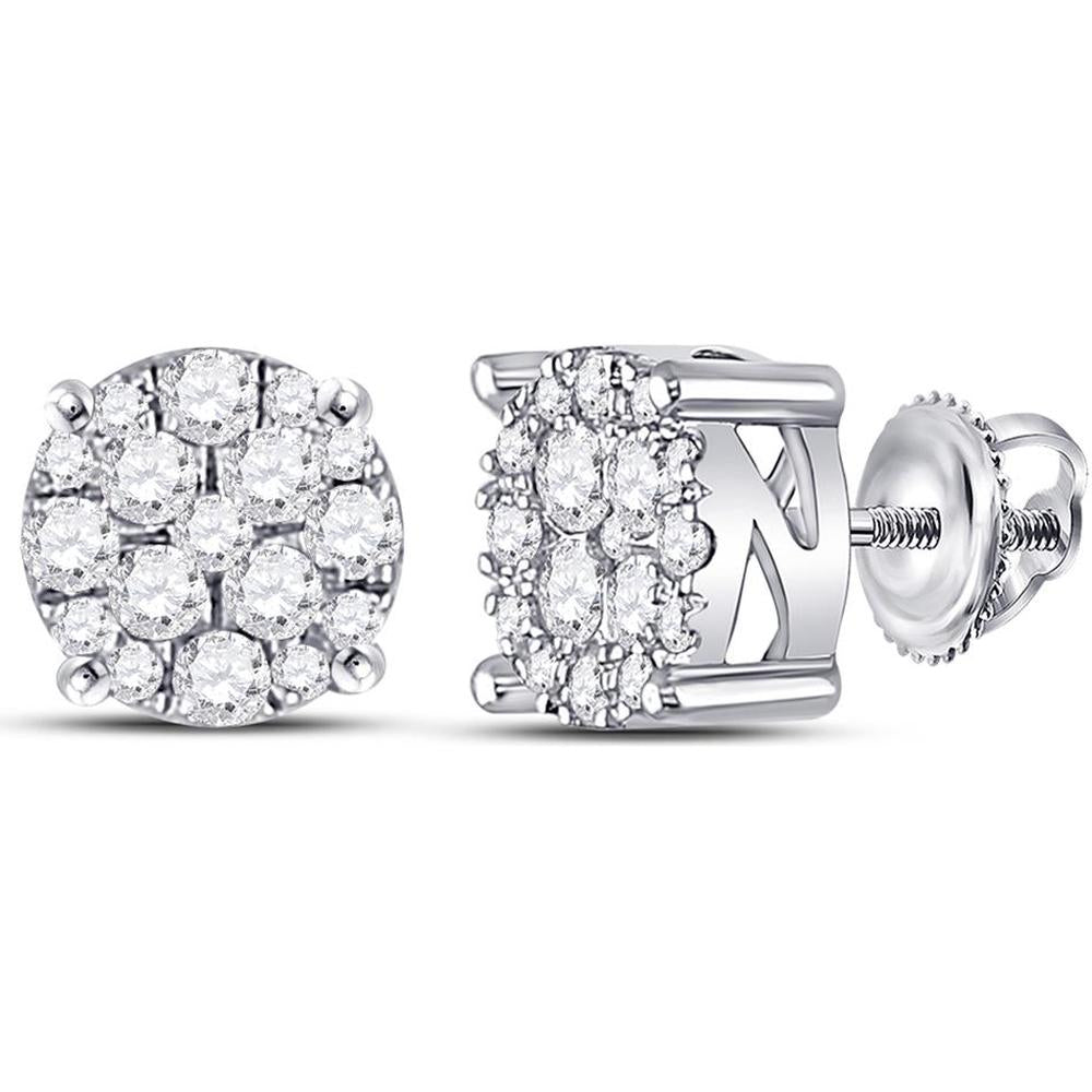 10K White Gold Round Diamond Cluster Earrings - 1/4 Carat Total Diamond Weight