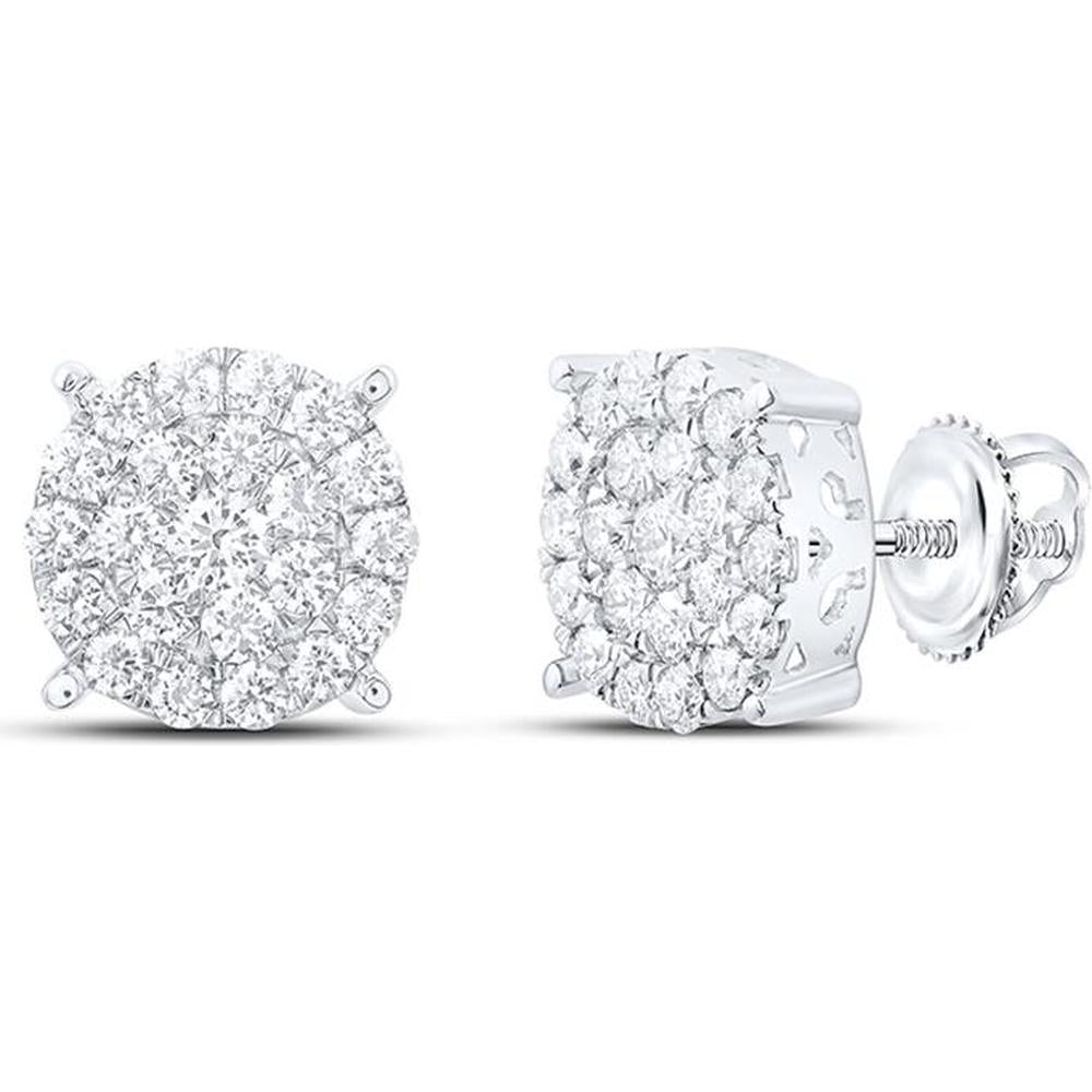 10K White Gold Round Diamond Cluster Earrings - 2.0 Carat Total Diamond Weight