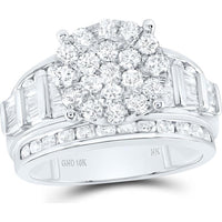 10K White Gold Round Diamond Cluster Engagement Ring - 2 Carat Total Diamond Weight