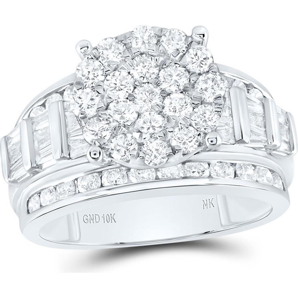 10K White Gold Round Diamond Cluster Engagement Ring - 2 Carat Total Diamond Weight