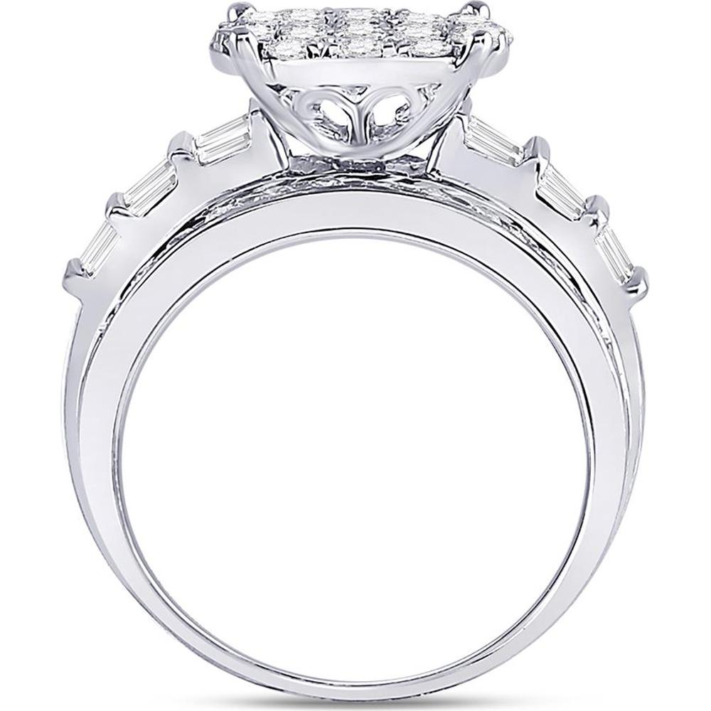 10K White Gold Round Diamond Cluster Engagement Ring - 2 Carat Total Diamond Weight