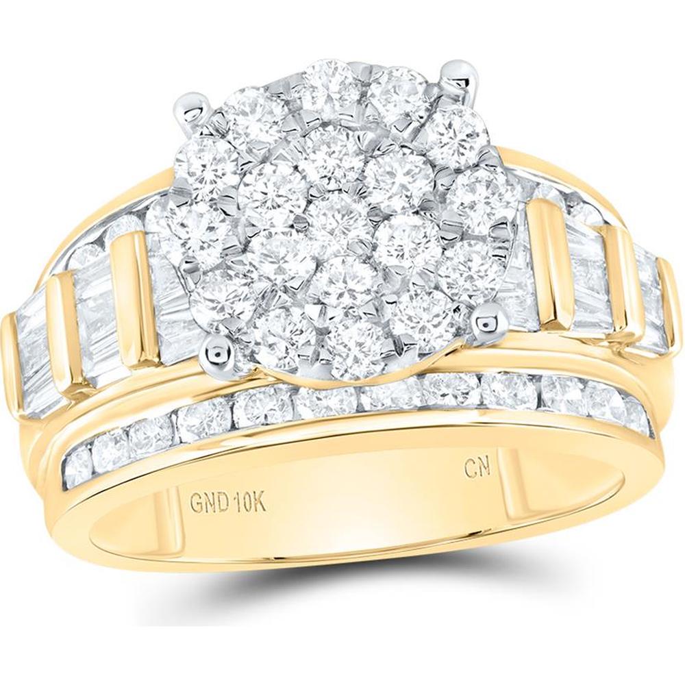 10K White Gold Round Diamond Cluster Engagement Ring - 2 Carat Total Diamond Weight