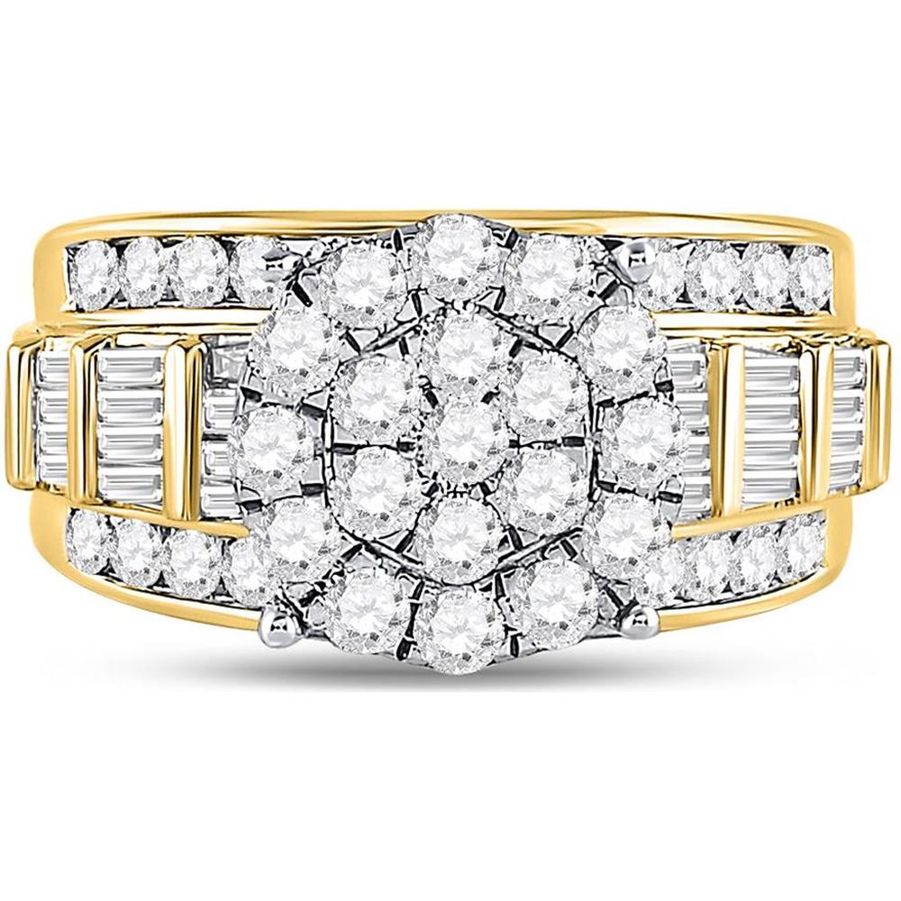 10K White Gold Round Diamond Cluster Engagement Ring - 2 Carat Total Diamond Weight