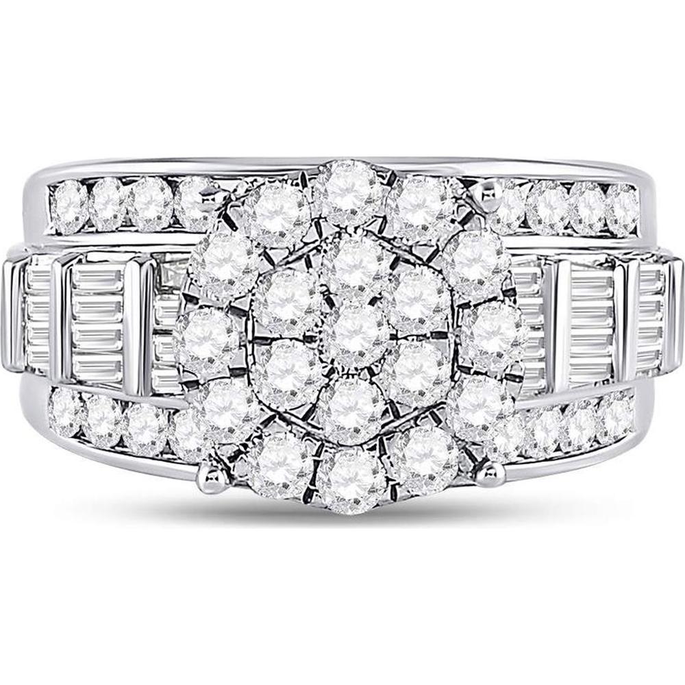 10K White Gold Round Diamond Cluster Engagement Ring - 2 Carat Total Diamond Weight