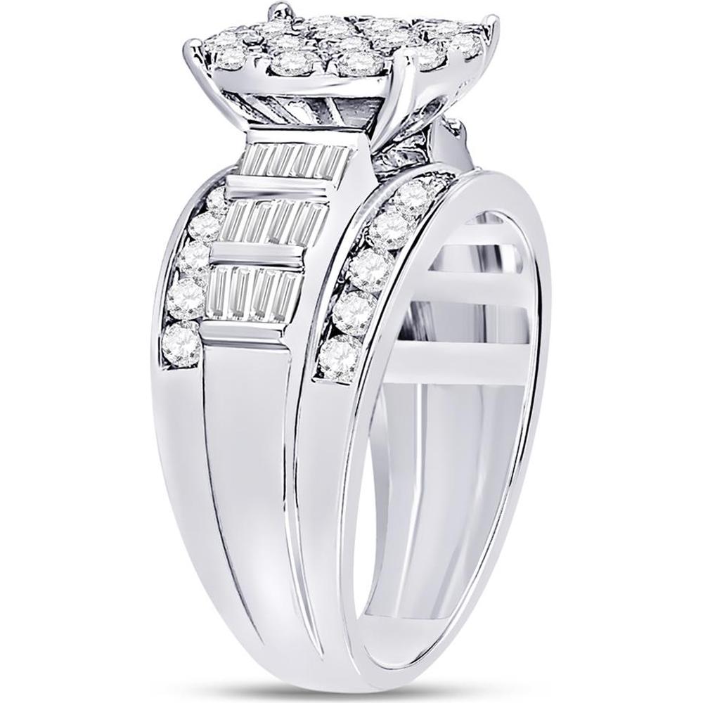 10K White Gold Round Diamond Cluster Engagement Ring - 2 Carat Total Diamond Weight