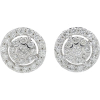 10K White Gold Round Diamond Cluster Halo Stud Earrings - 1.00 Carat Total Diamond Weight