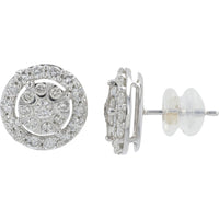 10K White Gold Round Diamond Cluster Halo Stud Earrings - 1.00 Carat Total Diamond Weight
