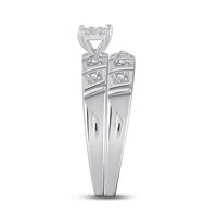 10K White Gold Round Diamond Cluster Matching Wedding Ring Set - 1/12 Carat Total Diamond Weight