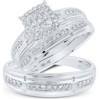 10K White Gold Round Diamond Cluster Matching Wedding Ring Set - 1/2 Carat Total Diamond Weight