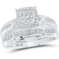 10K White Gold Round Diamond Cluster Matching Wedding Ring Set - 1/2 Carat Total Diamond Weight