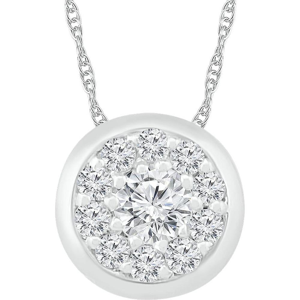 10K White Gold Round Diamond Cluster Pendant Necklace - 1/6 Carat Total Diamond Weight