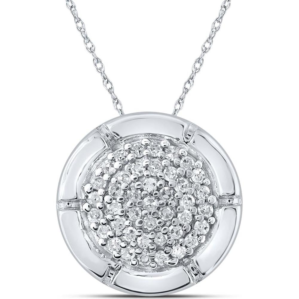 10K White Gold Round Diamond Cluster Pendant with 1/6 Carat Total Diamond Weight