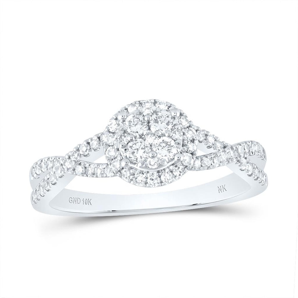 10K White Gold Round Diamond Cluster Ring - 1/2 Carat Total Diamond Weight