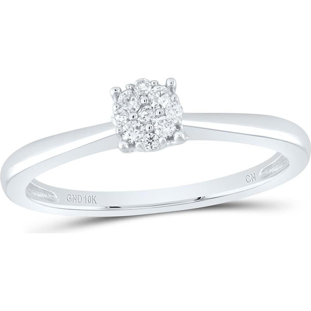 10K White Gold Round Diamond Cluster Ring - 1/6 Carat Total Diamond Weight